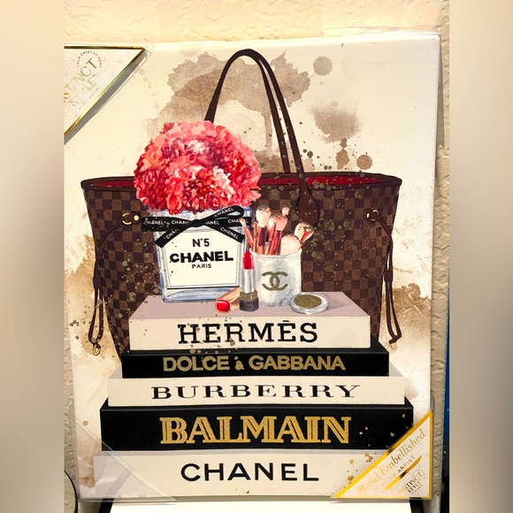 Wall Art Decor Instinct By Art Remedy Luxury Louis Vuitton Bag & Books👜 📚NWT - Picture 1 of 3